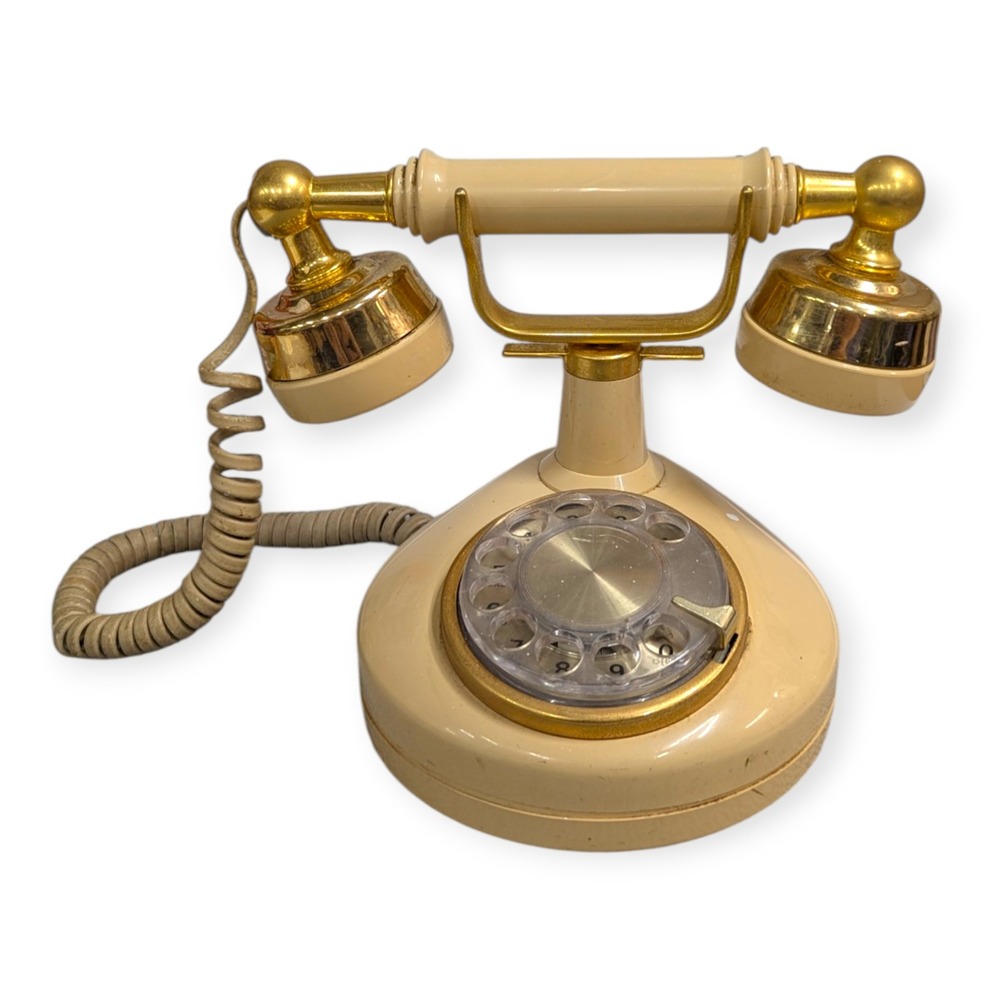 Western Electric Celebrity Rotary Phone Vintage Cream Gold French Style Cradle